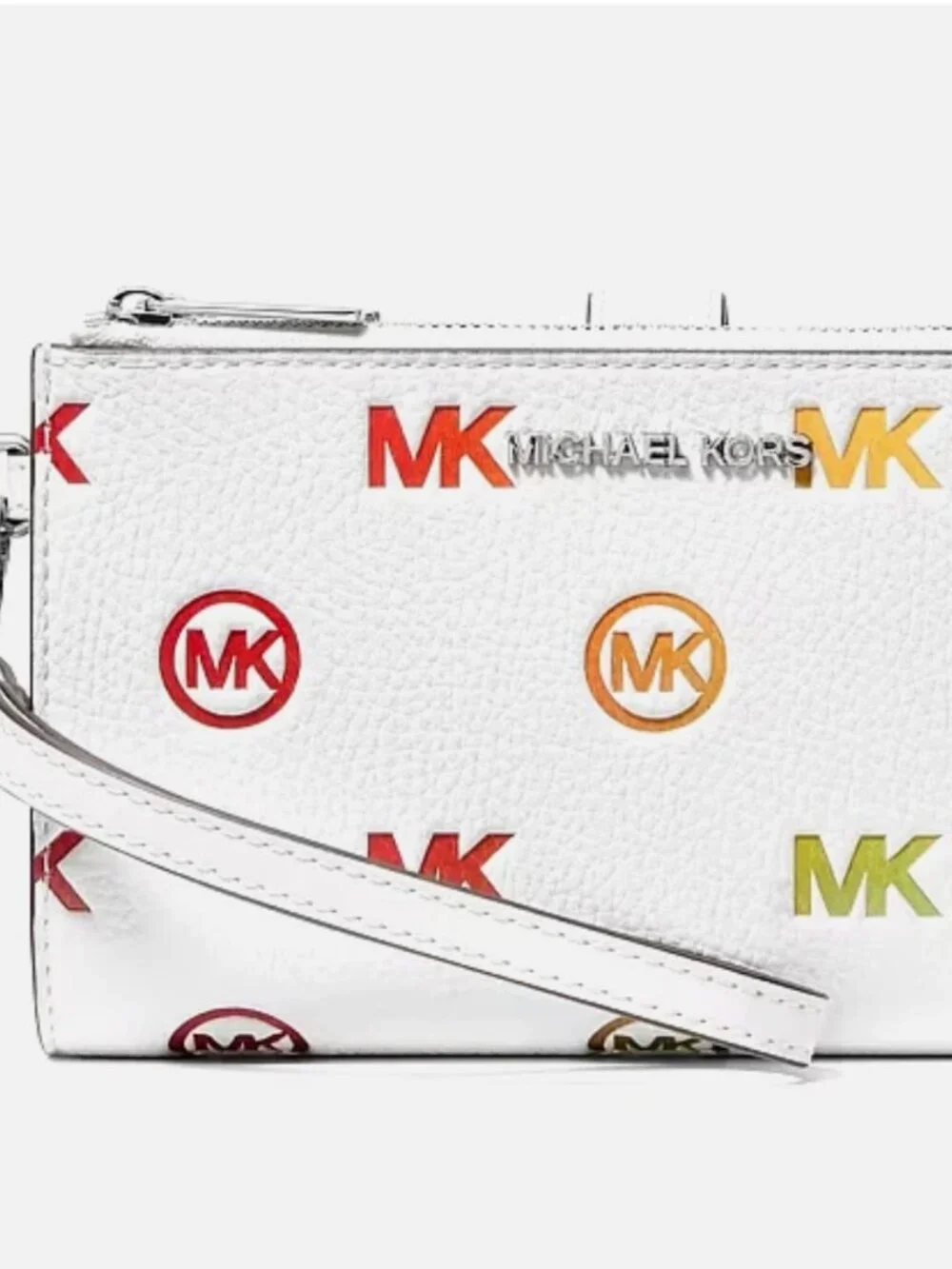 New Michael Kors Jet Set Travel Rainbow Logo Embossed Wallet Optic White Multi